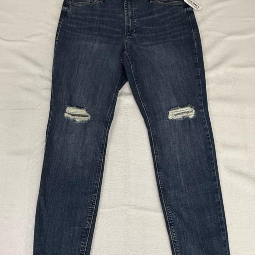 Old Navy Womens High Rise Rockstar Super Skinny Distressed Jeans Dark Wash 10S